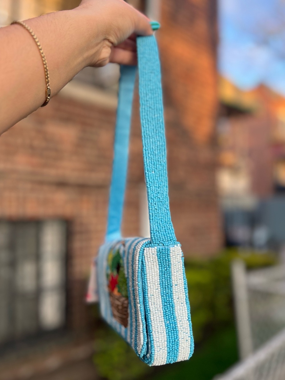 TJMAXX MARSHALLS Picnic Striped Farmers Market Produce Beaded Bag Shoulder Purse - Picture 8 of 10
